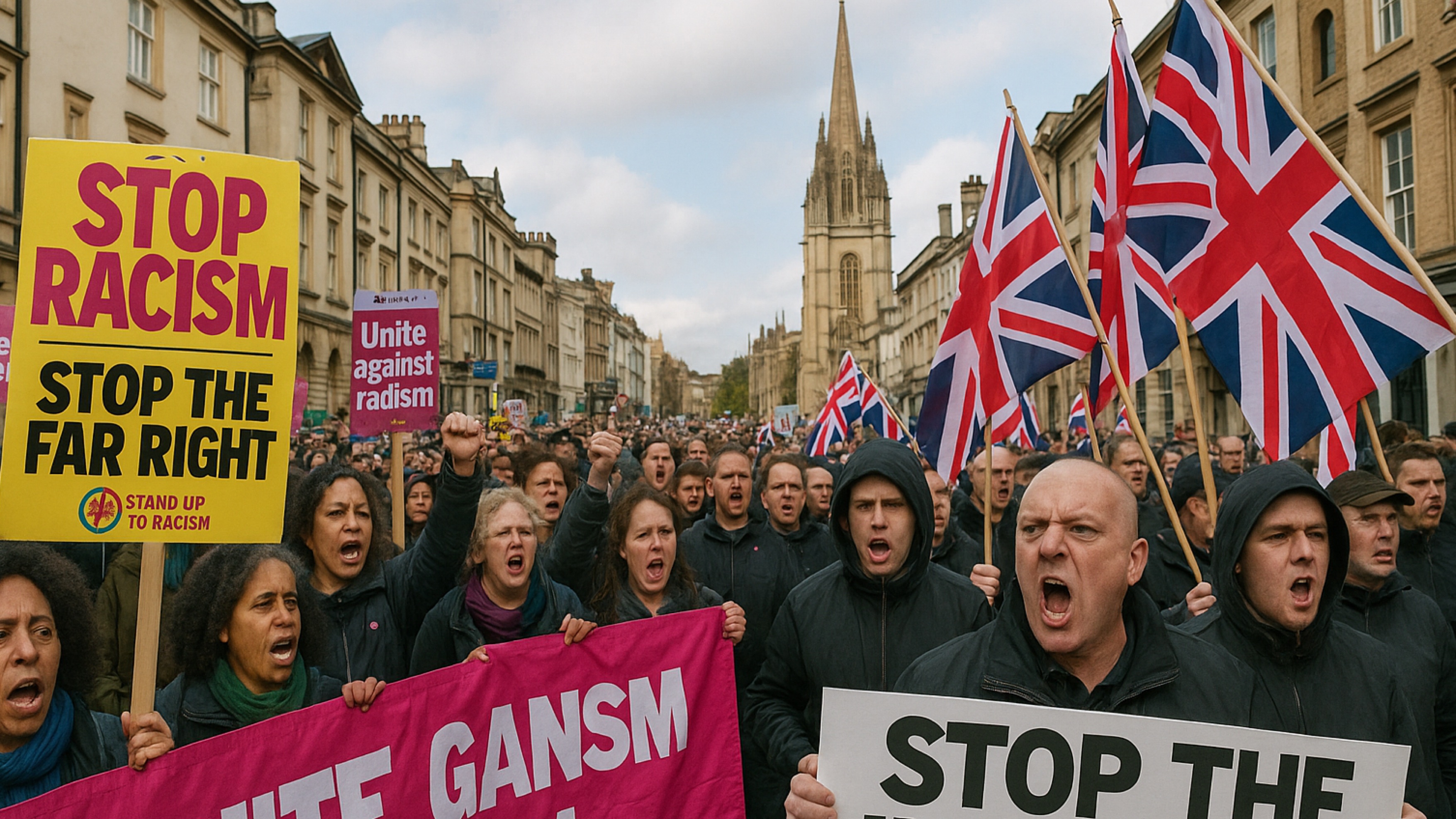 Far Right Protestors Outnumbered Two to One in Oxford